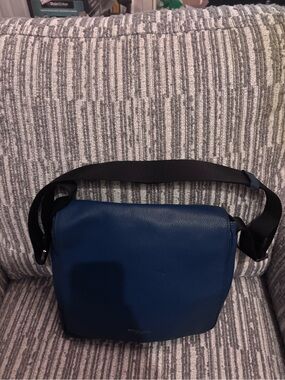 Michael Kors Navy Blue Pebbled Leather Messenger Bag with Black Strap